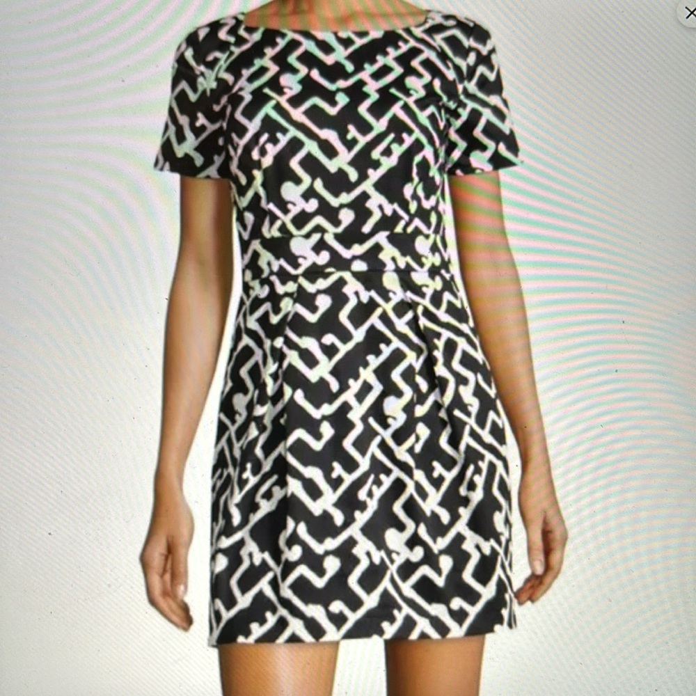 NWT French Connection Downtown Grid Black and White Dress Size 10 back zip